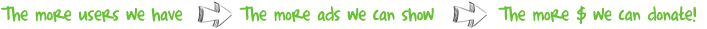 The more users we have = The more ads we can show = The more $ we can donate!   